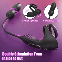 Load image into Gallery viewer, 9 Thrusting & Vibrating Prostate Massager with Dual Cocking Rings Testicular Stimulator