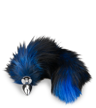 Load image into Gallery viewer, Black and blue furry fox tail anal plug