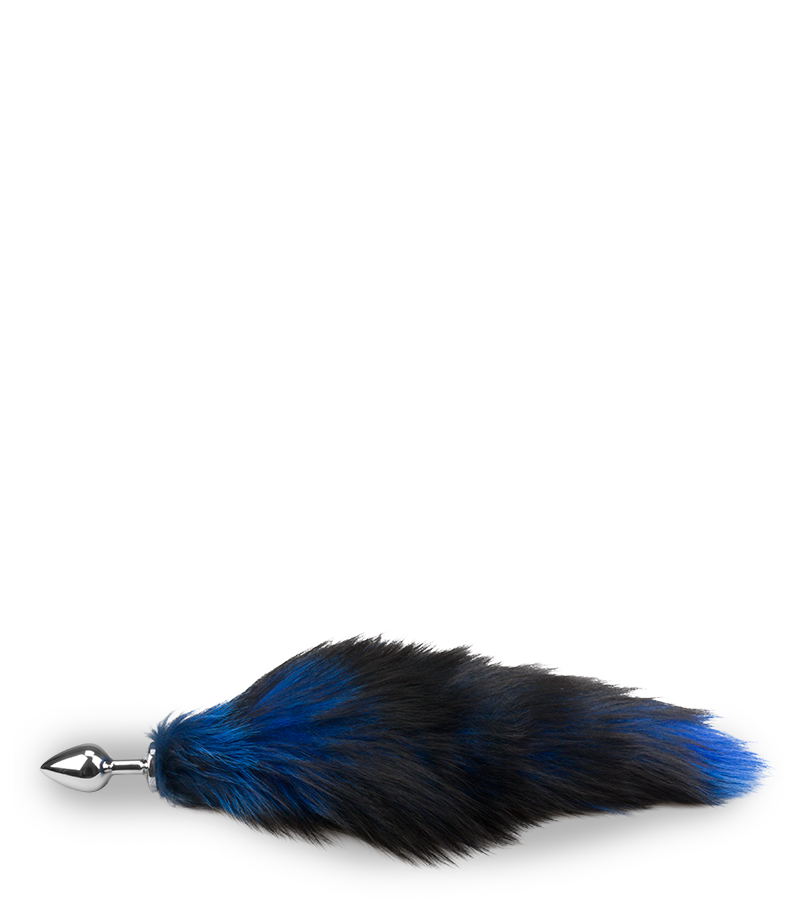 Black and blue furry fox tail anal plug