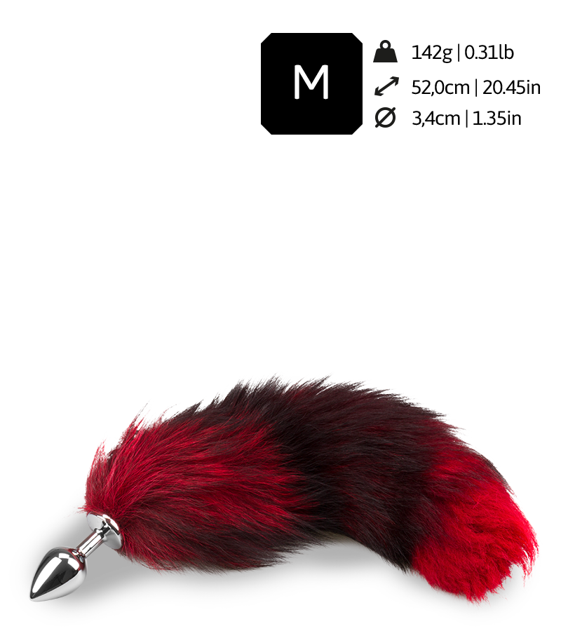 Black and red furry fox tail butt plug