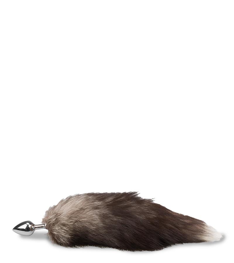 Black and white furry fox tail anal plug