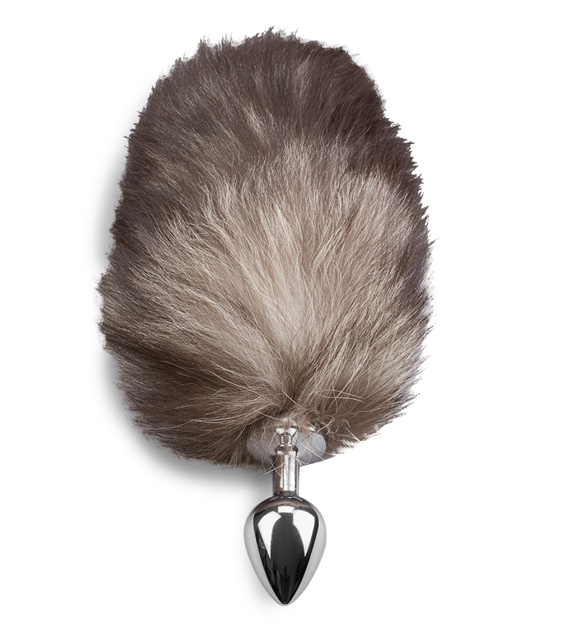Black and white furry fox tail anal plug