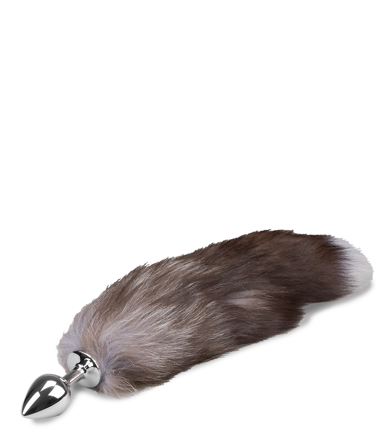 Brown and lavender furry fox tail butt plug