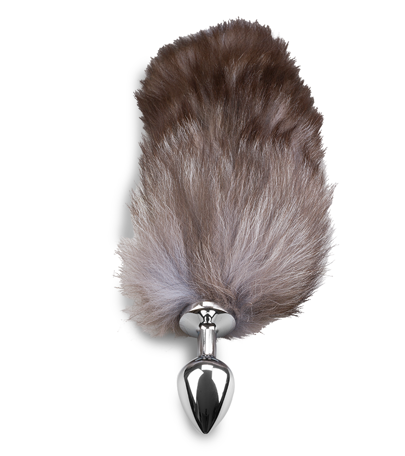 Brown and lavender furry fox tail butt plug
