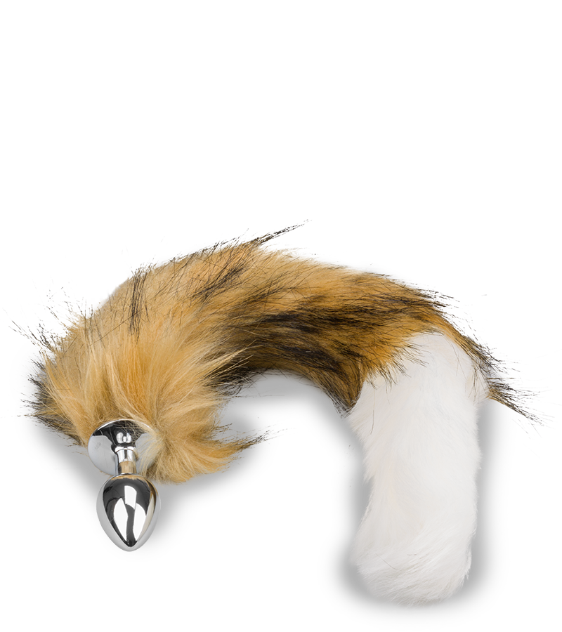 Brown and white vegan fur dog tail butt plug