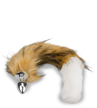 Load image into Gallery viewer, Brown and white vegan fur dog tail butt plug