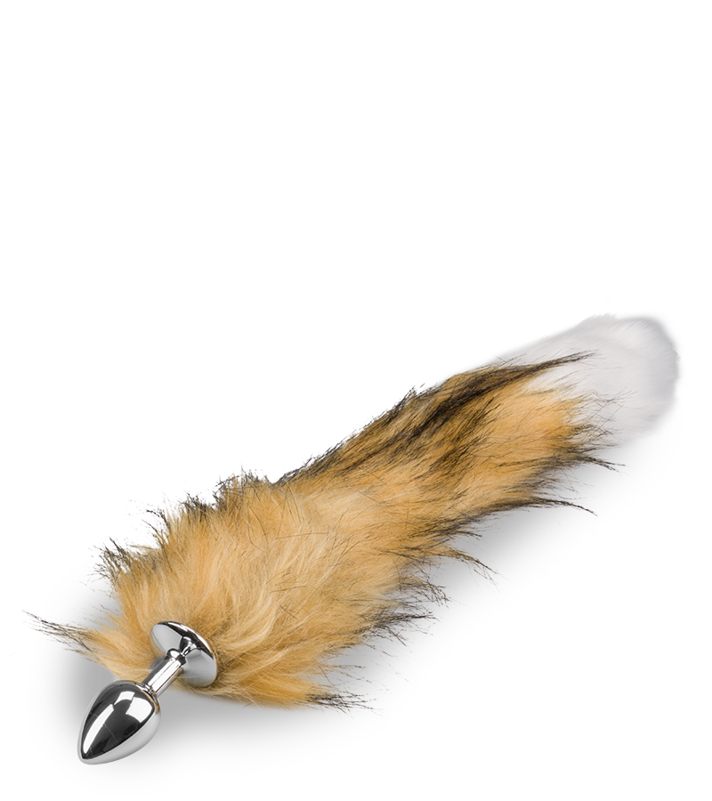 Brown and white vegan fur dog tail butt plug