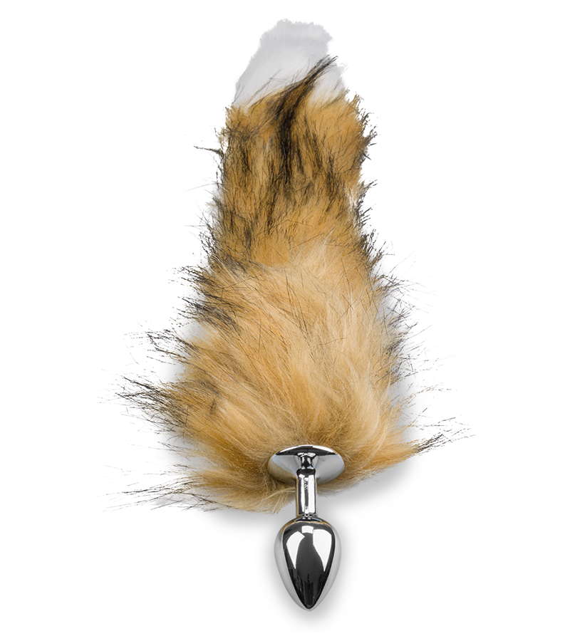 Brown and white vegan fur dog tail butt plug