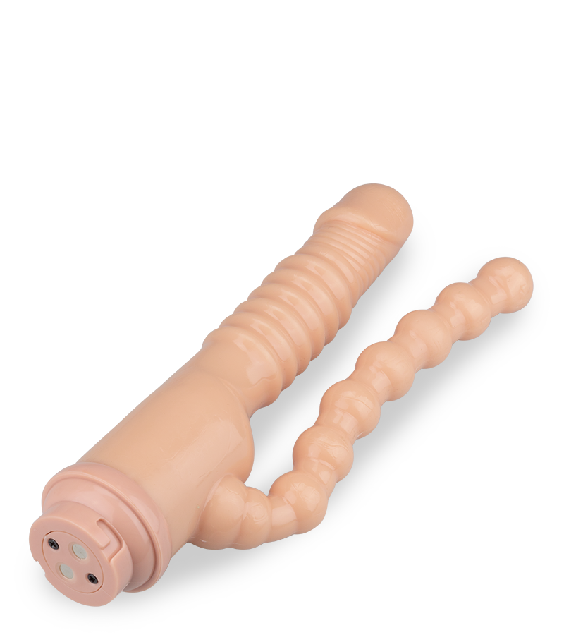 Double penetration dildo for the portable sex machine