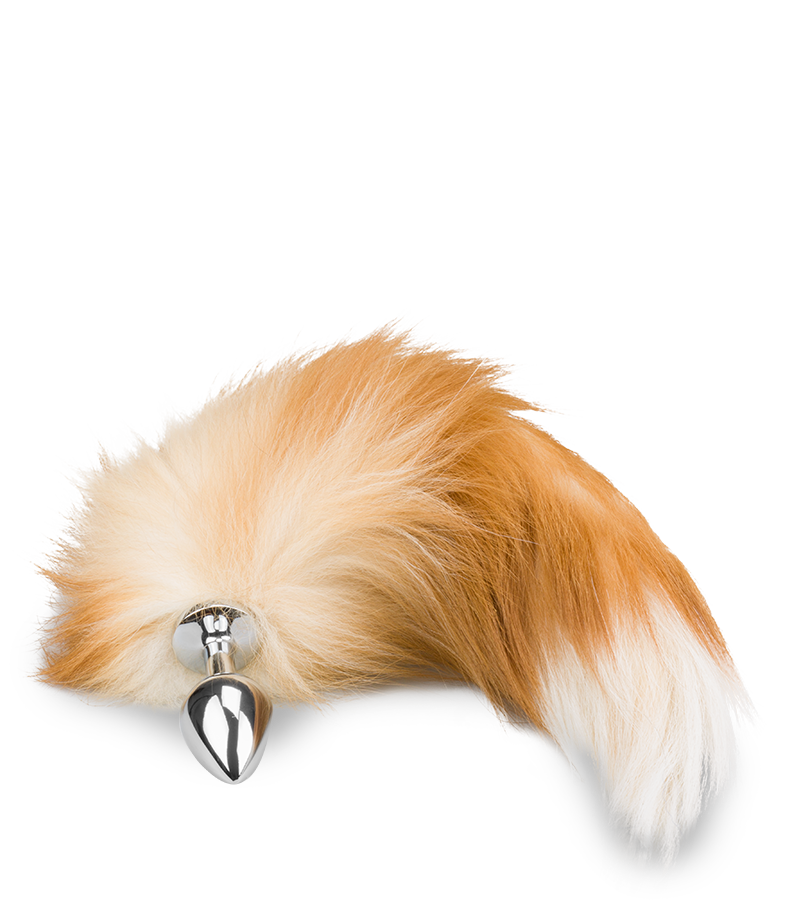 Ginger and white furry fox tail anal plug