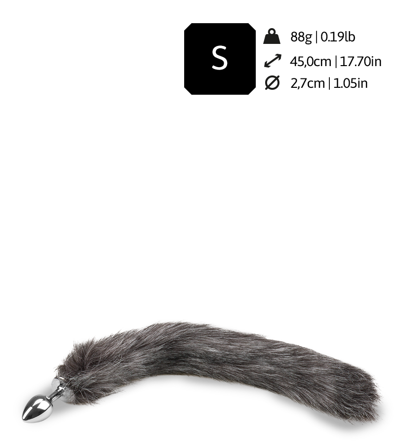 Grey faux fur wolf tail plug