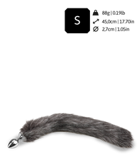Load image into Gallery viewer, Grey faux fur wolf tail plug
