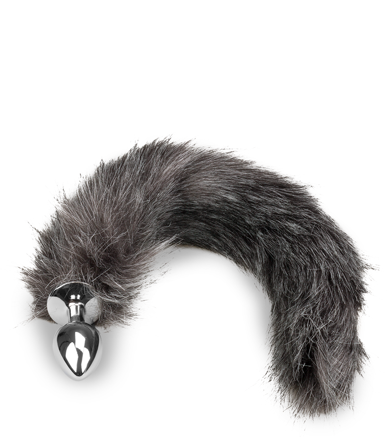 Grey faux fur wolf tail plug