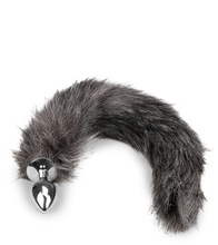 Load image into Gallery viewer, Grey faux fur wolf tail plug
