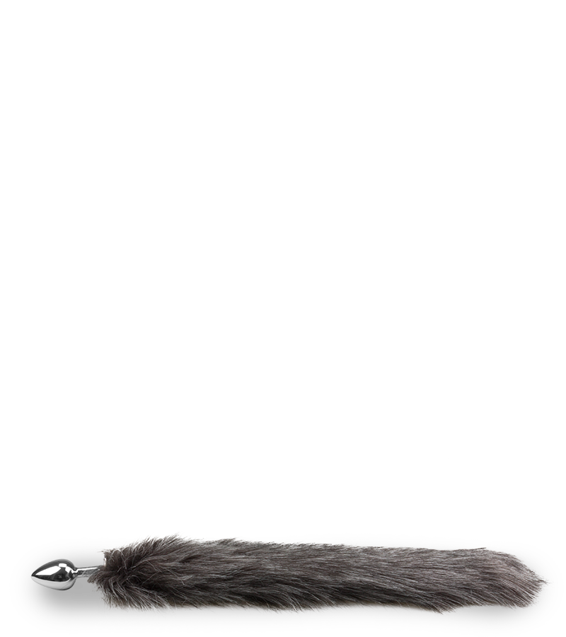 Grey faux fur wolf tail plug