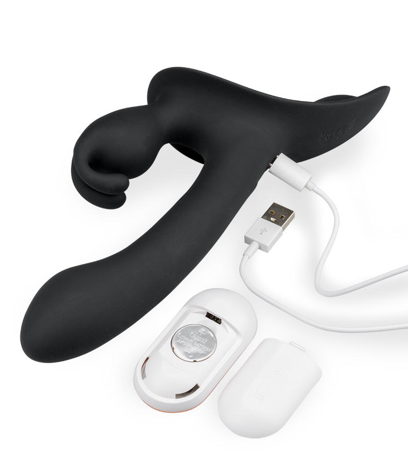 Ladies remote-controlled vibrating rabbit strap-on