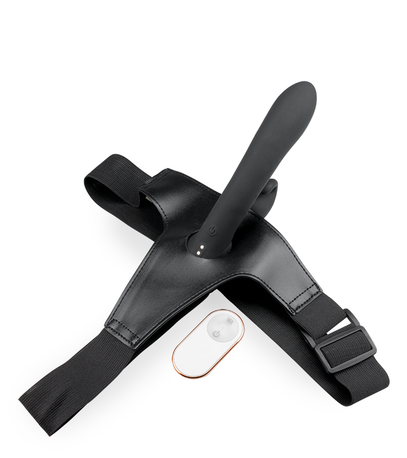 Ladies remote-controlled vibrating rabbit strap-on