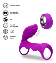 Load image into Gallery viewer, Remote control couple's vibrator with cock ring 12 modes
