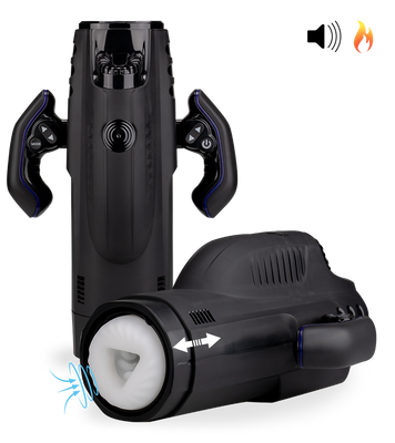 Awesome thrusting and sucking masturbator with handles