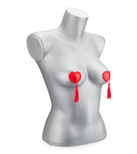 Load image into Gallery viewer, Burlesque red heart and pompom nipple pasties