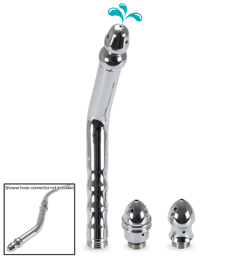 Curved enema anal plug with three attachments