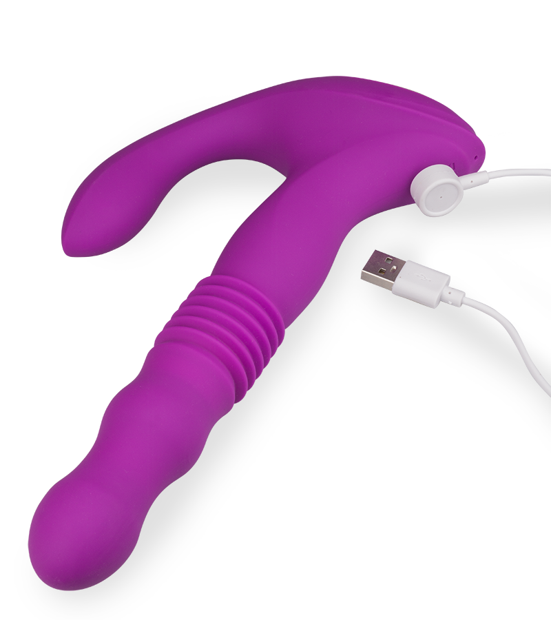 Finn vibrating and thrusting butt plug