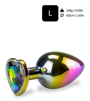 Rainbow heart rosebud jewel butt plug - M