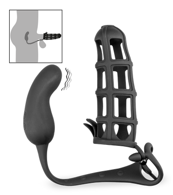 Vibrating cock ring and prostate stimulating penis cage